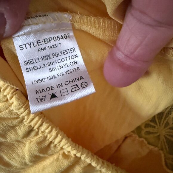 Yellow Lace Overlay Spaghetti Strap Jumpsuit With Tie Back And Sheer Waist Detai - Picture 8 of 8